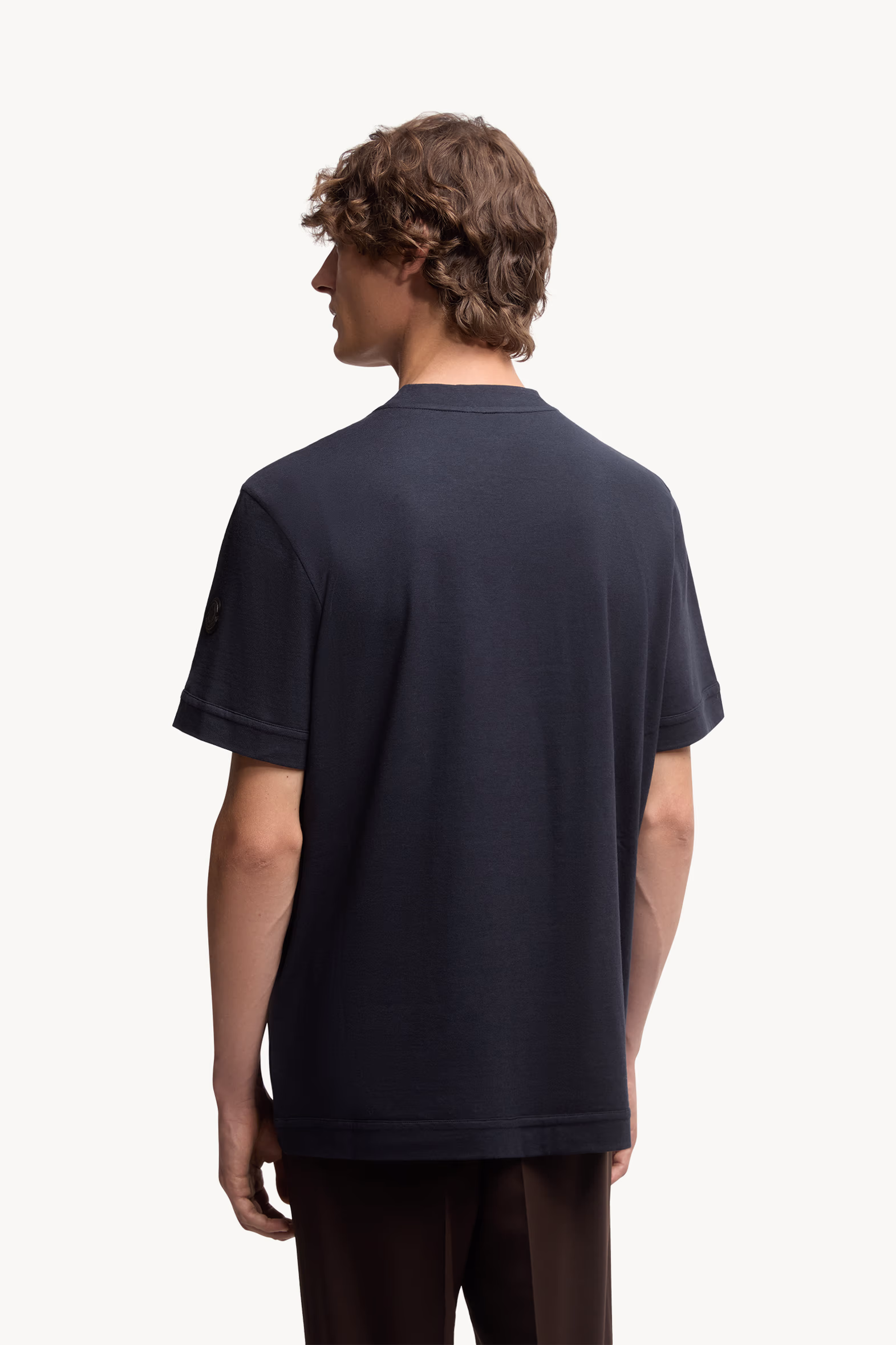 Logo Cotton & Silk T-Shirt with Pocket Men Navy Blue Moncler 5